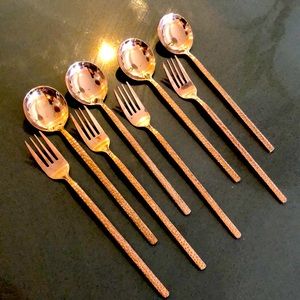Miniso Rose Gold Stainless Steel Hammered Spoons and Forks